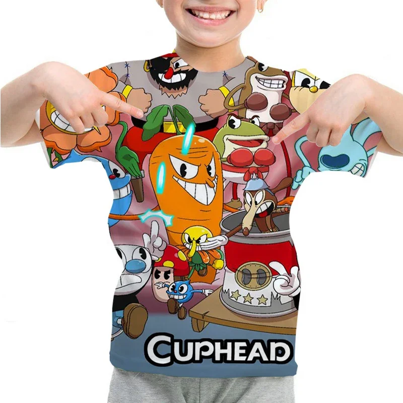 Y2k Harajuku Girls T-shirt Cartoon Game Cuphead Short Sleeve Summer Kids Clothes Funny Graphic Tee Baby Boys T Shirt Streetwear