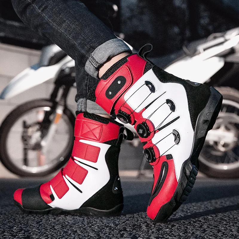 Equipe de motocicleta equitação sapatos de motocicleta e bezerro sapatos fivela botas de motocicleta proteção tornozelo botas de equitação de bicicleta