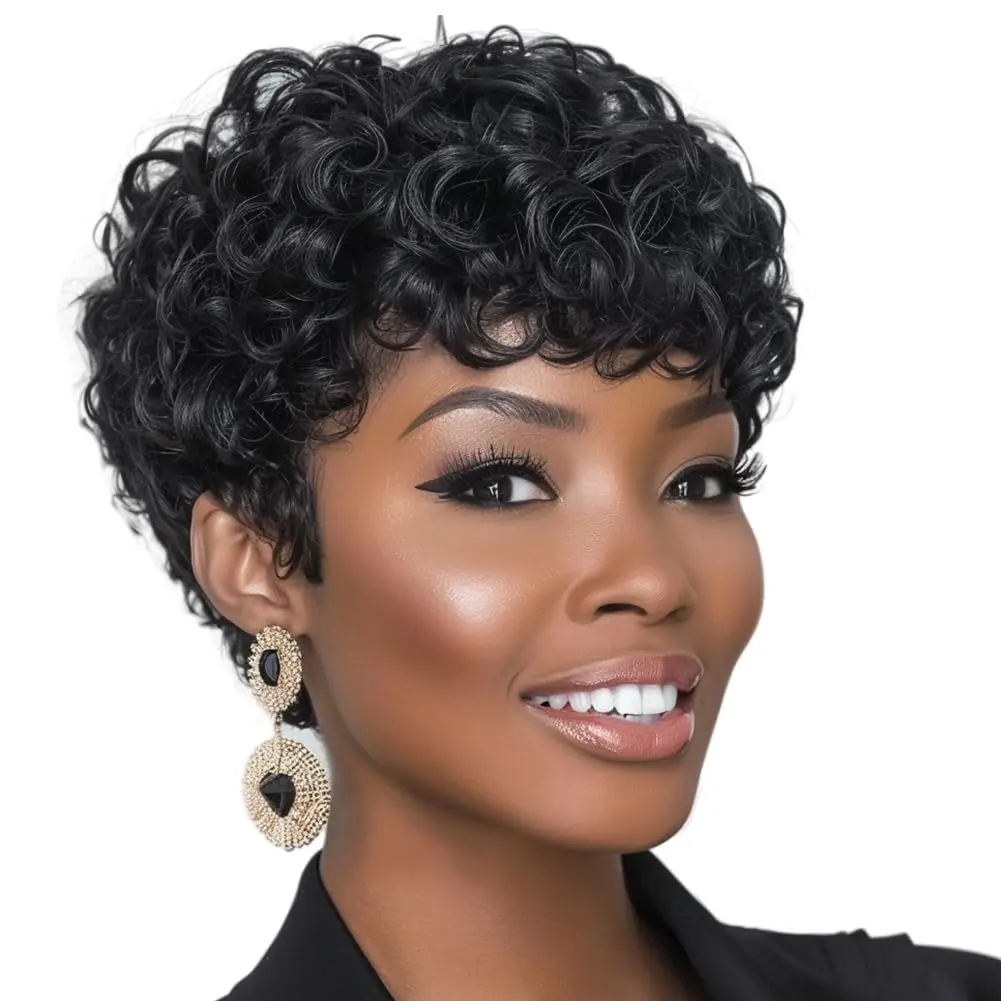 

Короткие парики для чернокожих женщин Парик с стрижкой пикси Короткий афро вьющийся парик для женщин Натуральные парики пикси Синтетические афро для чернокожих женщин