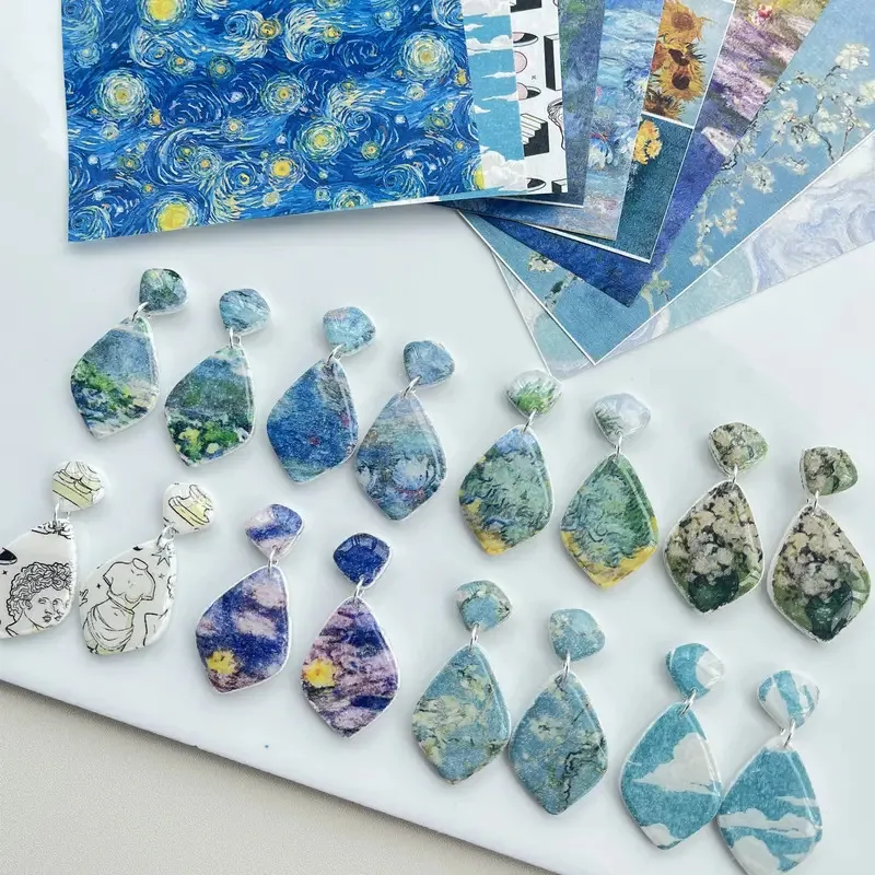 Marble Texture Pattern Polymer Clay Watercolor Transfer Paper Soluble Disposable Sticker Tools for DIY Earrings Jewelry Pottery