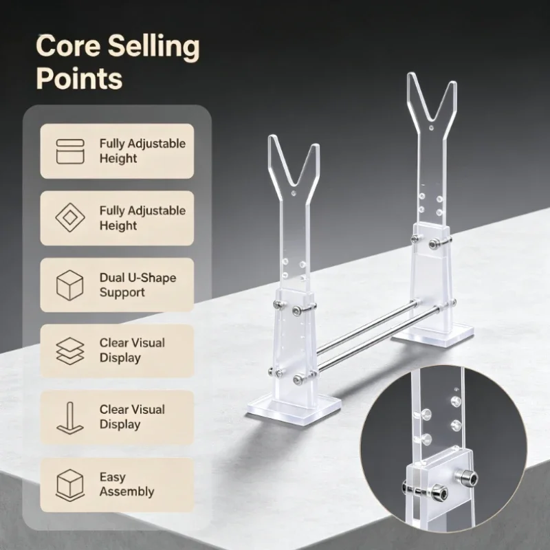 Detachable Stainless Steel Fastener Acrylic Display Stand Clear Transparent Model Decor Showcase Bracket