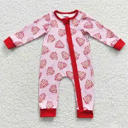 Wholesale Baby Girl Christmas Toddler Cake Tree Pink Romper Newborn Infant Children Snap Button Kids Zipper Long Sleeve Jumpsuit