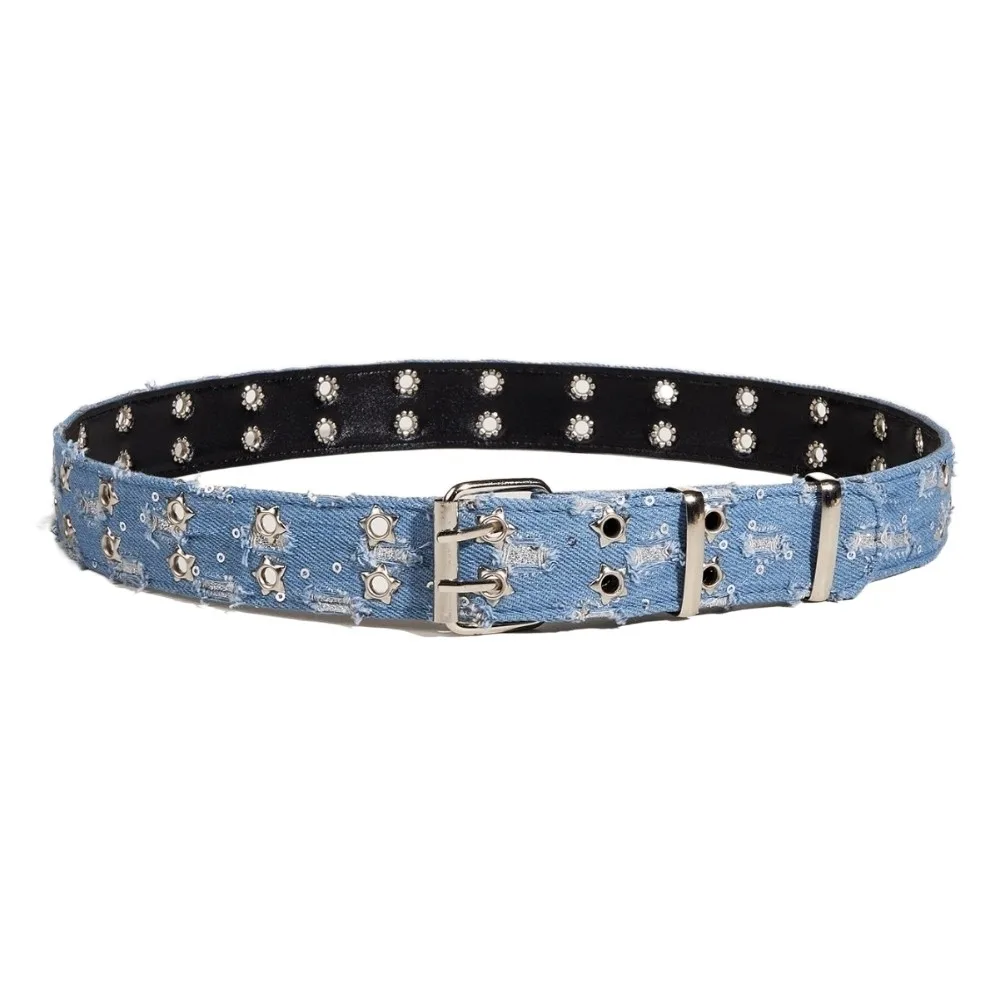 

Trendy Retro Punk Star Belt Y2k Double-breasted Pin Buckle Belt Hip-hop Style Denim Belt Women Waist Accessories