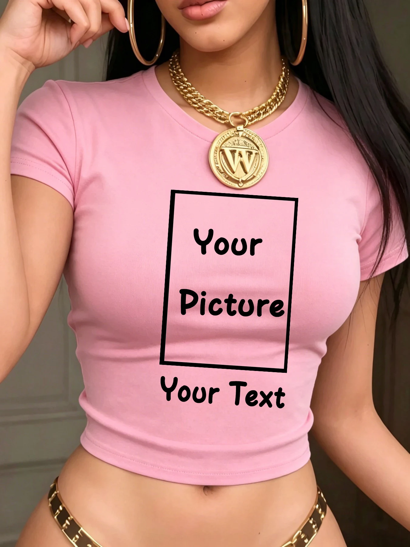 Customize Logo Picture Text Crop T-Shirts Women y2k Crewneck Tee Shirt Breathable Cotton Woman Short Sleeve Summer Slim Clothing
