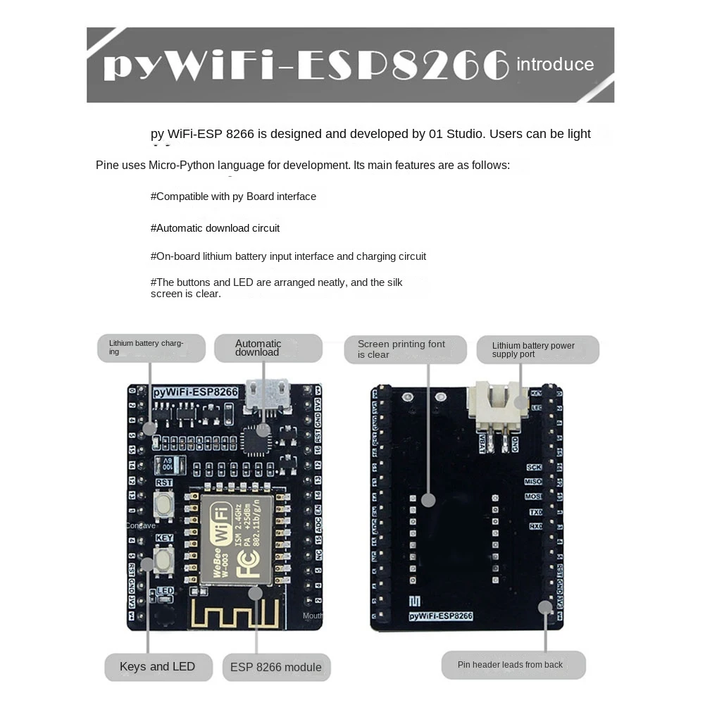 PyWiFi-ESP8266 Development Board+PyBase+0.9 Inch OLED+USB Cable Micro-Python IOT Wireless WiFi Learning Development Kit