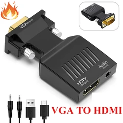 VGA To HDMI-compatible Converter With 3.5mm Audio Cable For PS4 PC Laptop TV Monitor Projector 1080P VGA Male To HD Female Adapt