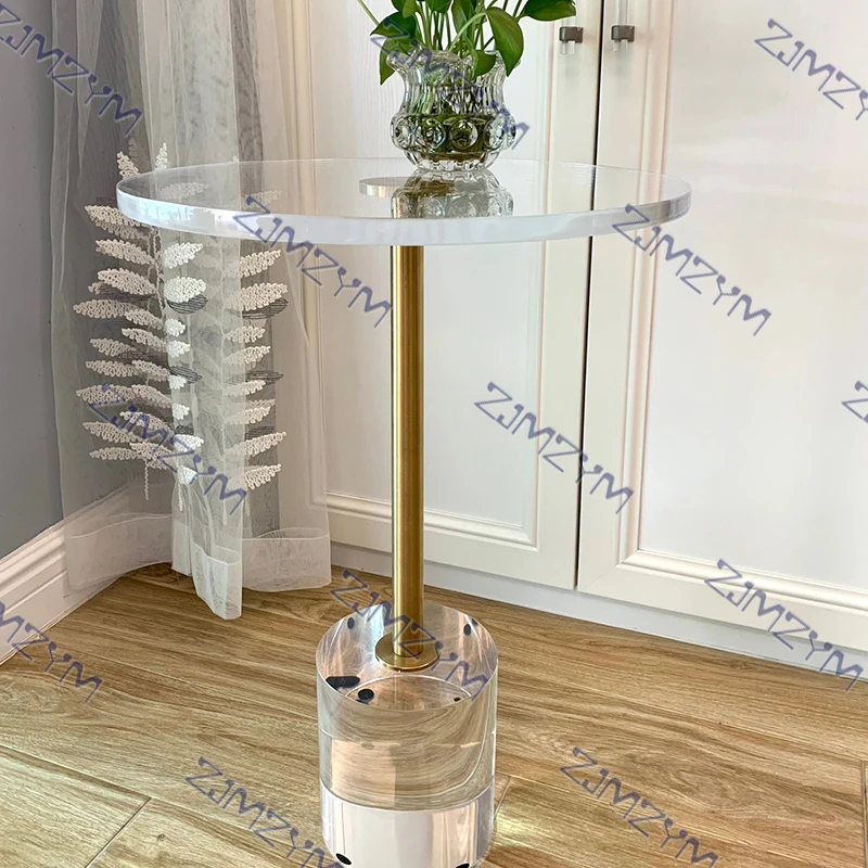 Transparent Acrylic Side Table Sofa Side Table Living Room Modern Furniture Gold Steel Round Side Acrylic Coffee Table