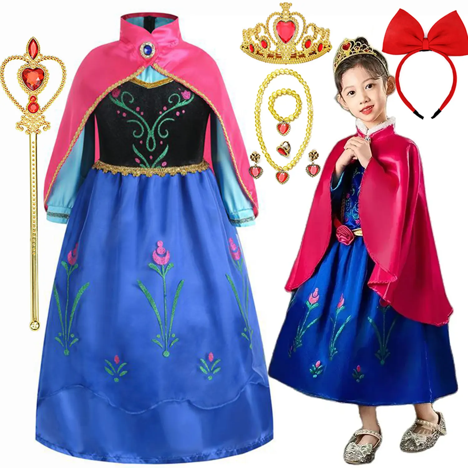 Disney Anna Costume Princess Dress for Girs Adults Elsa Cosplay Costume Fairy Tale Party Dresses for Women Halloween Fancy Dress