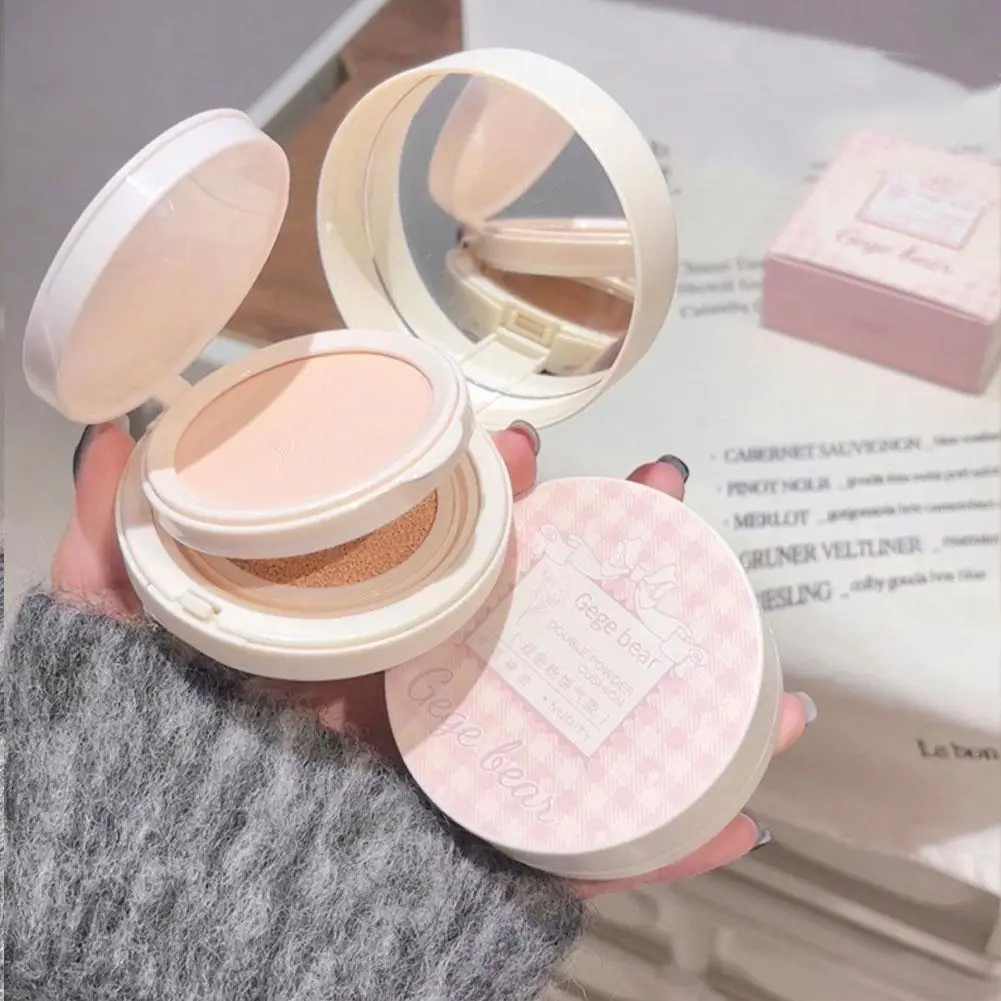 ใหม่ 2 In 1 Double Layer Face Powder Cushion ครีม Natural Lasting Brightening กันน้ํา Oil Control Liquid Foundation