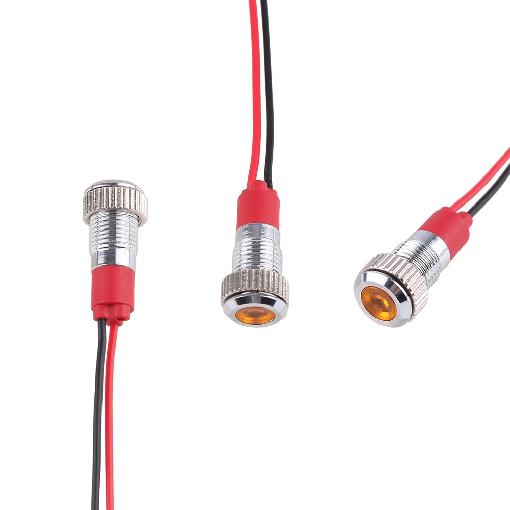 Luz indicadora de Metal LED de 8mm, lámpara de señal impermeable, luz de punto con cable rojo, amarillo, azul, verde, blanco, 3v12v24v220v