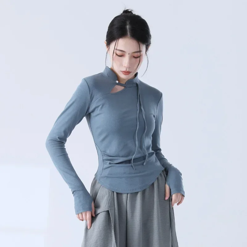 stand-up collar retro diagonal placket buckled Chinese style cheongsam collar dance practice clothes long-sleeved top
