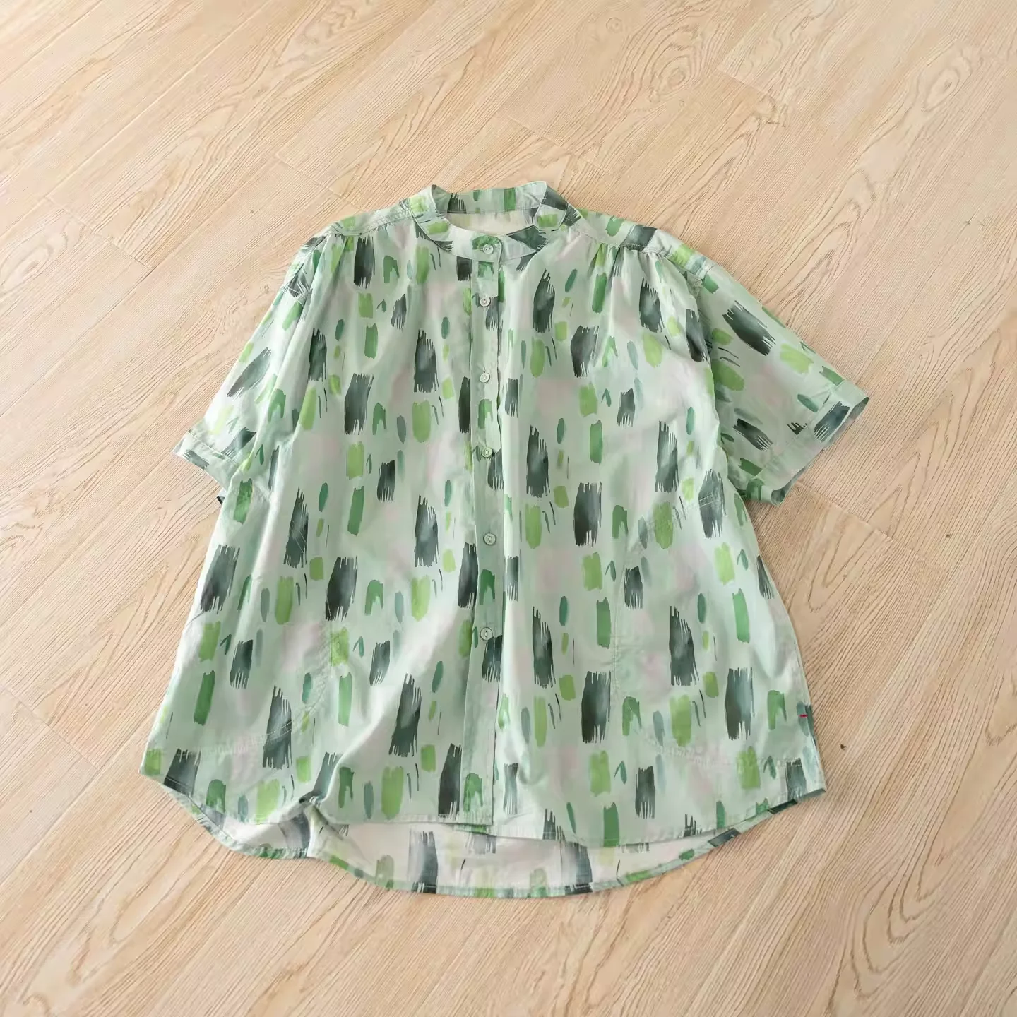 Bust 118cm summer women's clothing harajuku fashion stand collar tie-dye short sleeve shirts and blouses 100% cotton shirts
