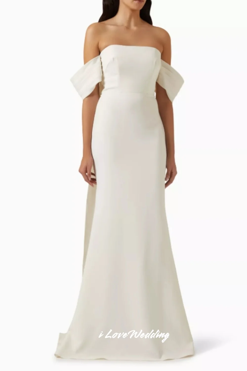 

White Off Shoulder Evening Dresses 2025 Satin Strapless Backless Mermaid Floor-Length Sweep Train Wedding Party Dress Customized