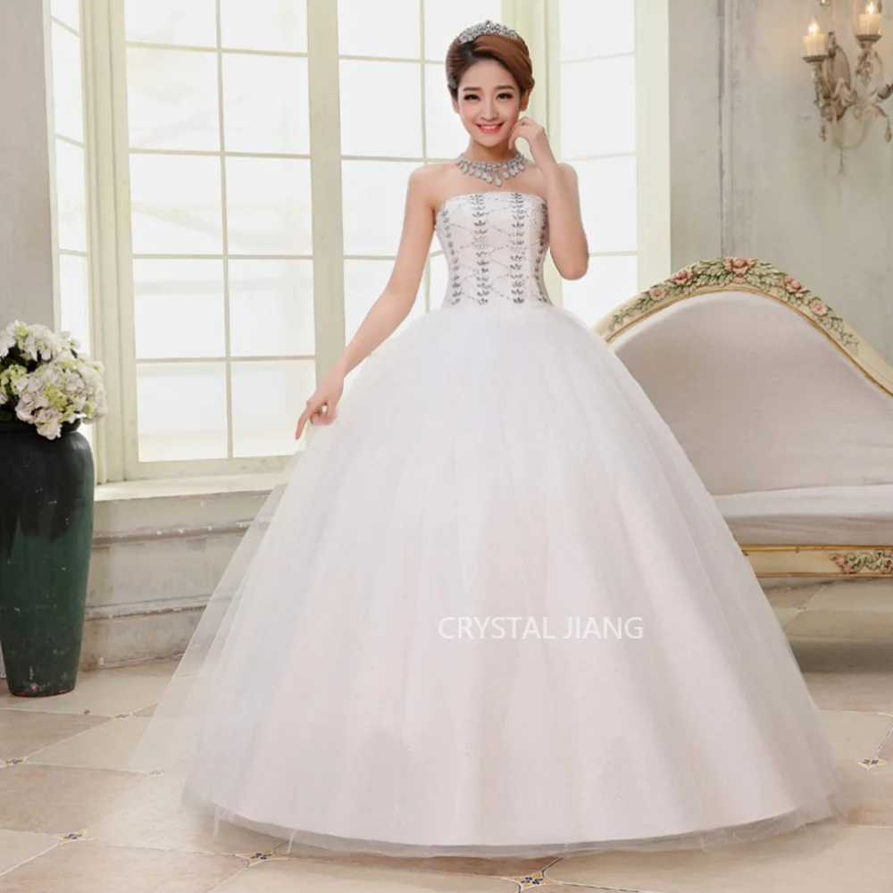 

Luxury Long White Strapless Tulle Wedding Dresses Sleeveless Ball Gown Floor Length Vestidos Para Eventos Especiales