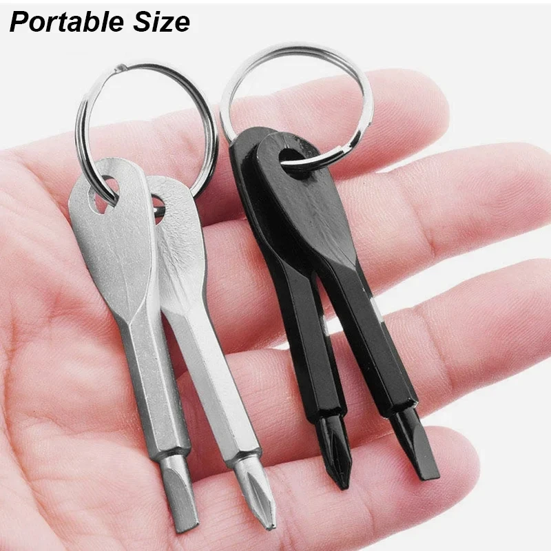 Portable Phillips Slotted Screwdriver Set Key Ring Keychain Mini Pocket Keyring Cross Screw Driver Repair Tool Gadget EDC Small