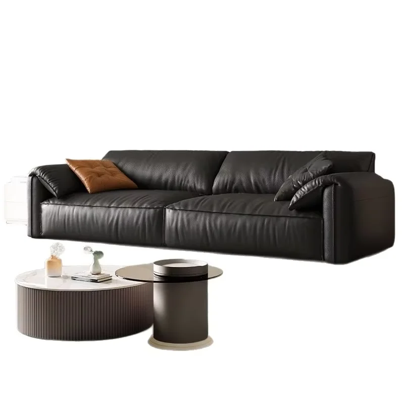 

！@Italian Minimalist Elephant Ear Three Seat Microfiber Leather Sponge Sectional Sofa Wood Legs Straight Row for Living Room Sma