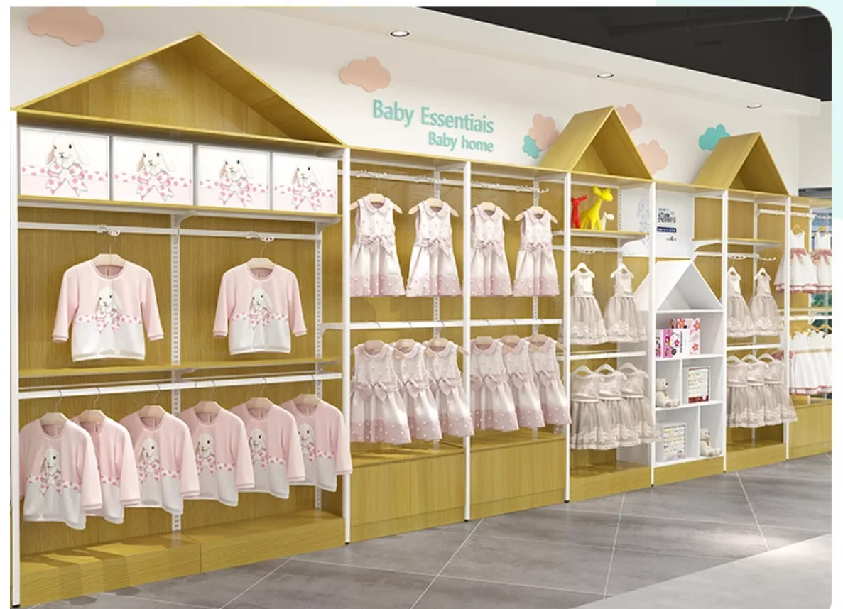 Supermarket maternal and child store shelves baby clothes hanging clothes display rack pregnant and baby products milk powder co