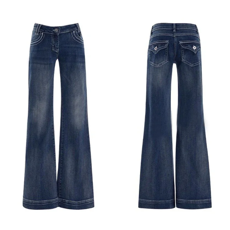 Girls Classic Fashion Low Waist Flared Jeans Women Loose Fit Casual Pants Hot Sale Female Straight Leg Denim Trousers