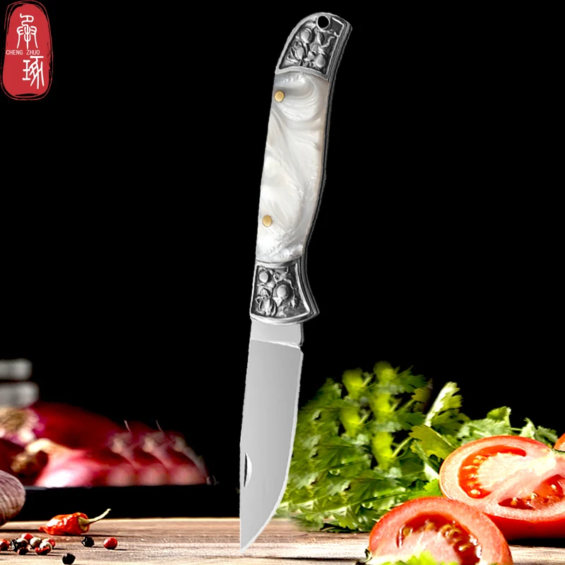 Multipurpose Utility Folding Knife Fruit Pocket Knife Kitchen Meat Slicing Knife Stainless Steel Fruit Knife with Keychain