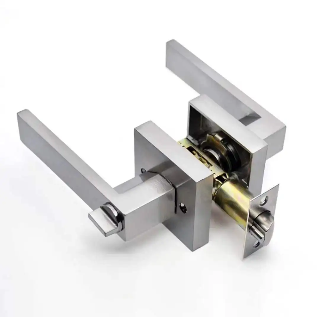 Black Door Handle Door Handle Lock Square Channel Privacy Mask Interior Bedroom Room Bathroom Three-Bar Spherical Lock Home Lock