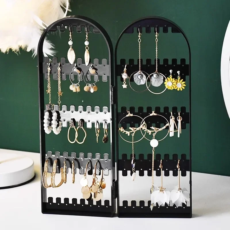 Jewelry Display Rack Necklaces Rings Plastic Folding Holder Large Capacity Bracelets Storage Hanger with Stud Earrings Holes