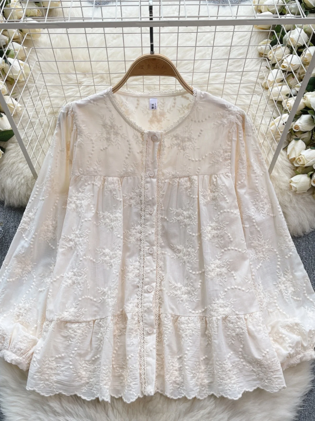 Doux Anti-âge brodé longue Sve irt japonais Sle forêt fille travail lourd coton ample polyvalent poupée irt