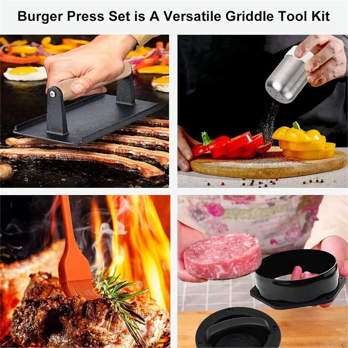 M10K Press Kit, Hamburger Press Patty Maker, Cast Iron Burger Press, for Grill, Griddle, Kitchen