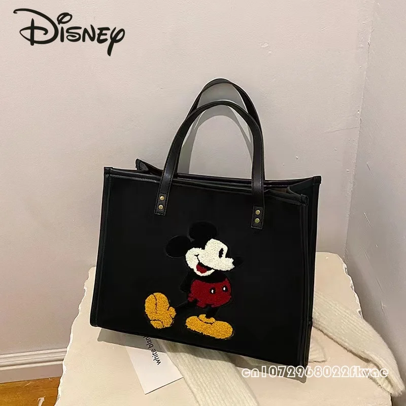 Disney Mickey New Women\'s Handbag Fashionable High Quality Corduroy Women\'s Bag Cartoon Large Capacity Women\'s Shopping Bag