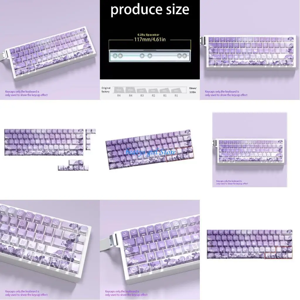 

C7AB 64/74 Original Profile Side Print Keycaps Backlit Dye Subbed Keycap Roses Theme