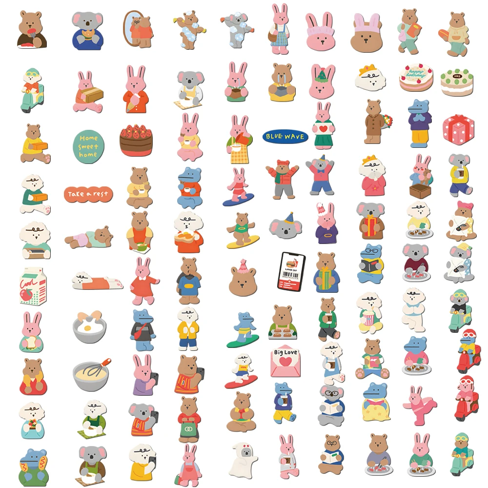 100pcs Korean Dailylike Bear Stickers for Kids Toy Decals for Loptop Water Bottles DIY Phone Case Vinyl Waterproof Sticker