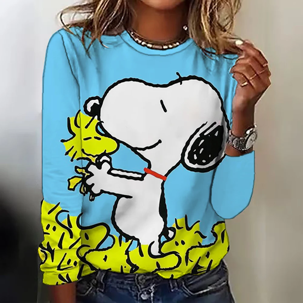 Women\'s long sleeved T-shirt new Snoopy youth women\'s V-neck streetwear Snoopy Kawaii s-3XL Y2k high-quality autumn