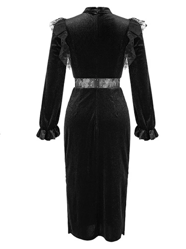 Celebrity Elegant Black Dress Women\'s Sweet Cute Bright Sequin Bandage Bow Hollow Out Slit Robe Evening Party Banquet Vestidos