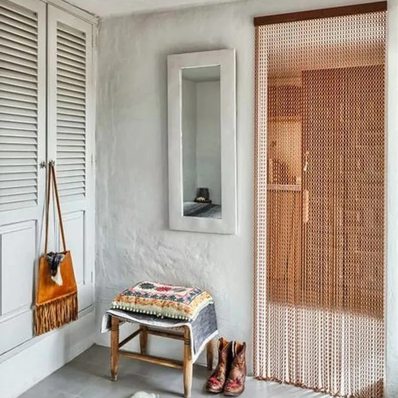 Decorative Pleated Chain Link Mesh Grommet Knitted Gold Aluminum Wire Hanging Fly Screen Curtain Included Spring