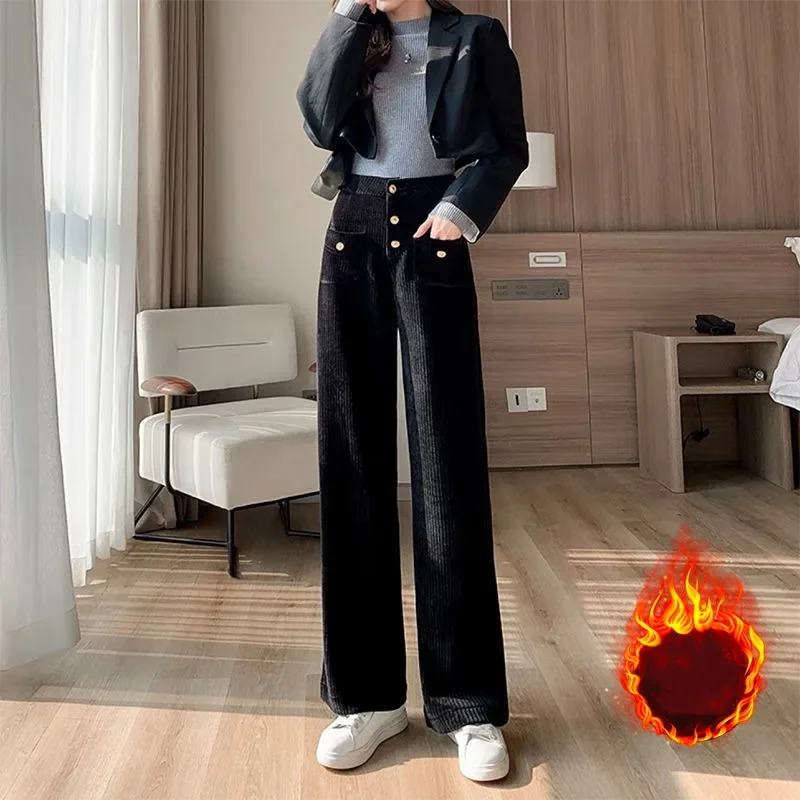 Chenille High Waist Wide Leg Pants for Women\'s Autumn/Winter New Loose Slimming Versatile Corduroy Straight Leg Casual Trousers