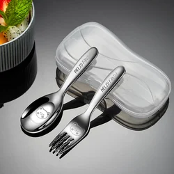 WORTHBUY 316 Stainless Steel Cutlery Set With Plastic Storage Box Portable Cute Mini Spoon Fork For Children Kitchen Tableware