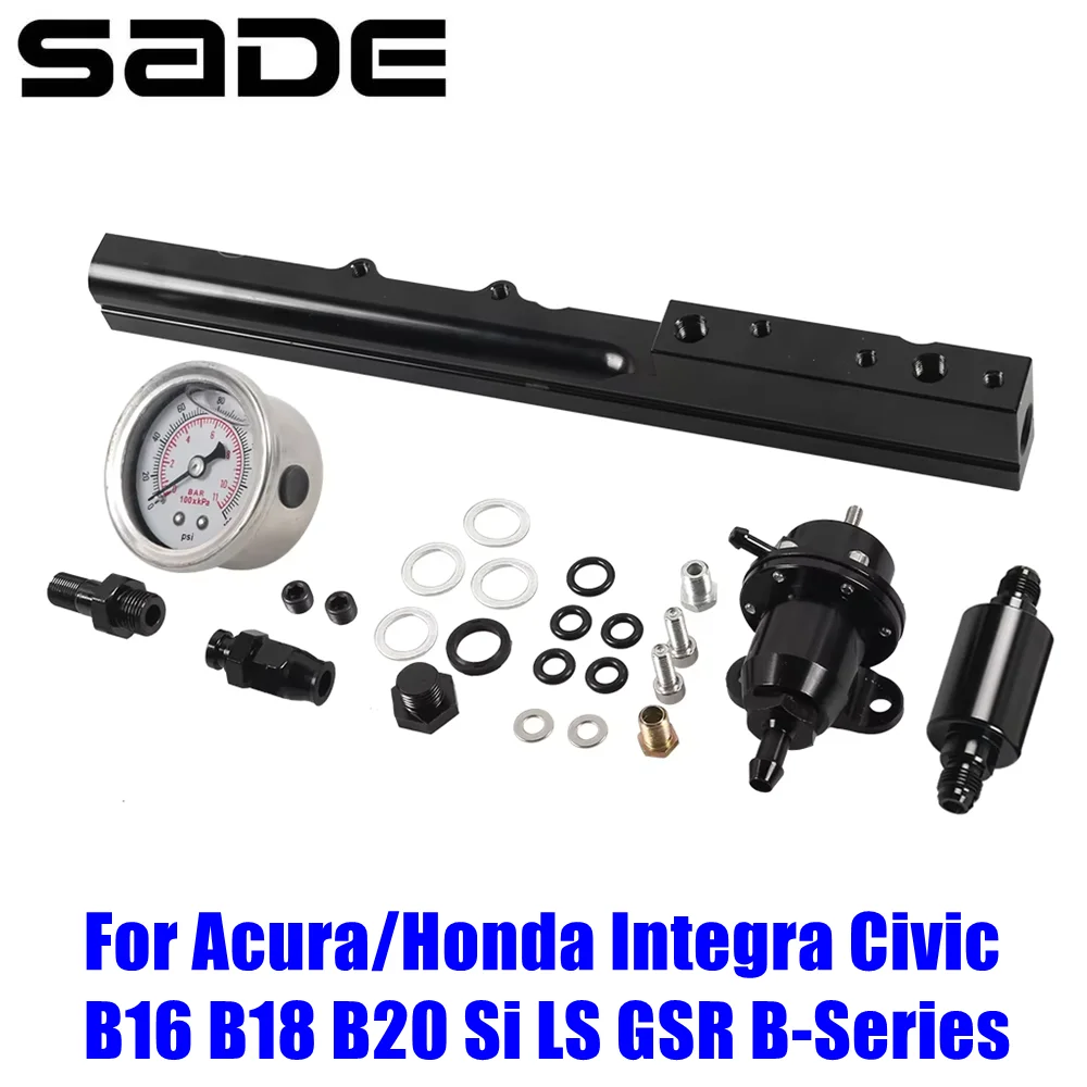 Fuel Pressure Regulator Gauge Fuel Rail Kit Fit For Acura/Honda Integra Civic B16 B18 B20 Si LS GSR B-Series Aluminum Black