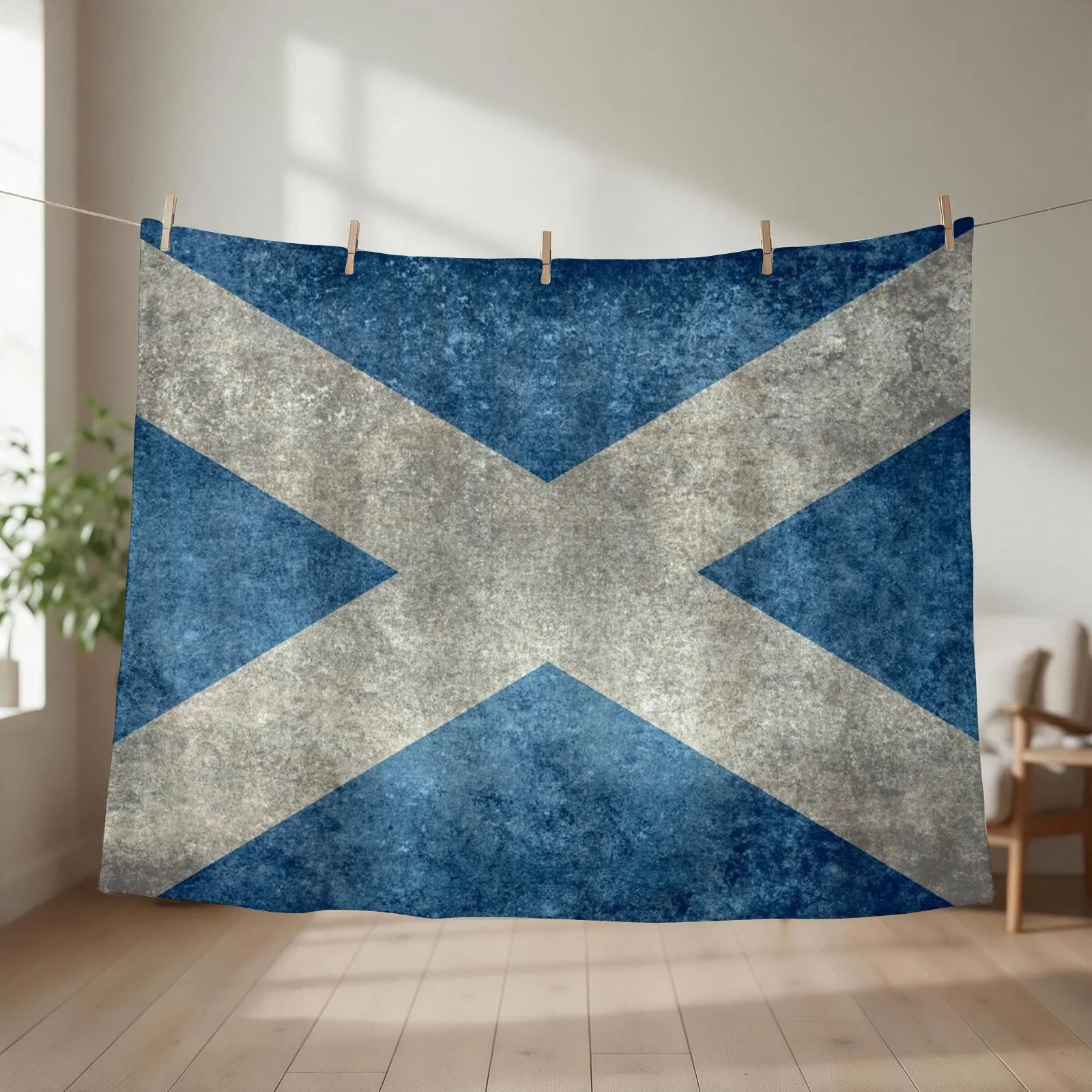 Flag of Scotland - Grungy Vintage version Throw Blanket couch cozy soft plush fuzzy picnic outdoor blanket