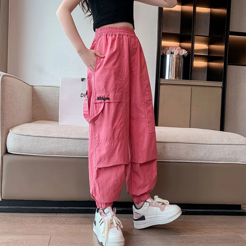 Teen Girls Trousers Pants Ribbon Summer Cargo Pants For Girls Sweatpants Children Pants Casual Thin Kids Clothes Girls 6 -14Y