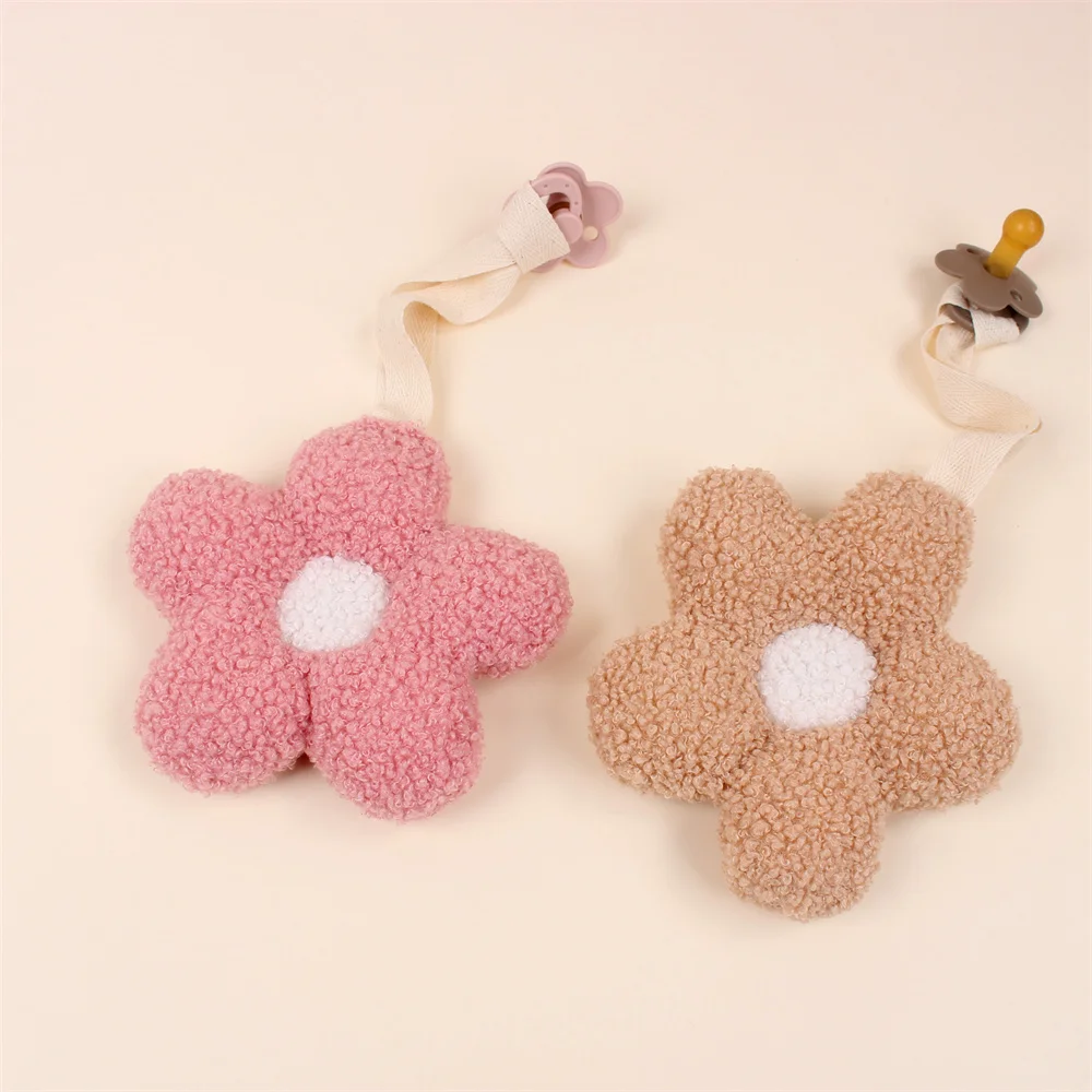 Ins Daisy Flower Teddy Boucle Fabric Pacifier Holder Nipple Dummy  Teether Clips Newborn Baby Comforter Toys