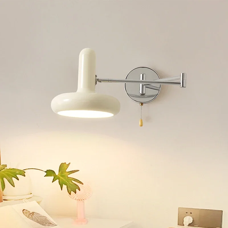 

White rocker arm wall lamp LED bedroom bedside lamp creative telescopic study living room reading wall lamp