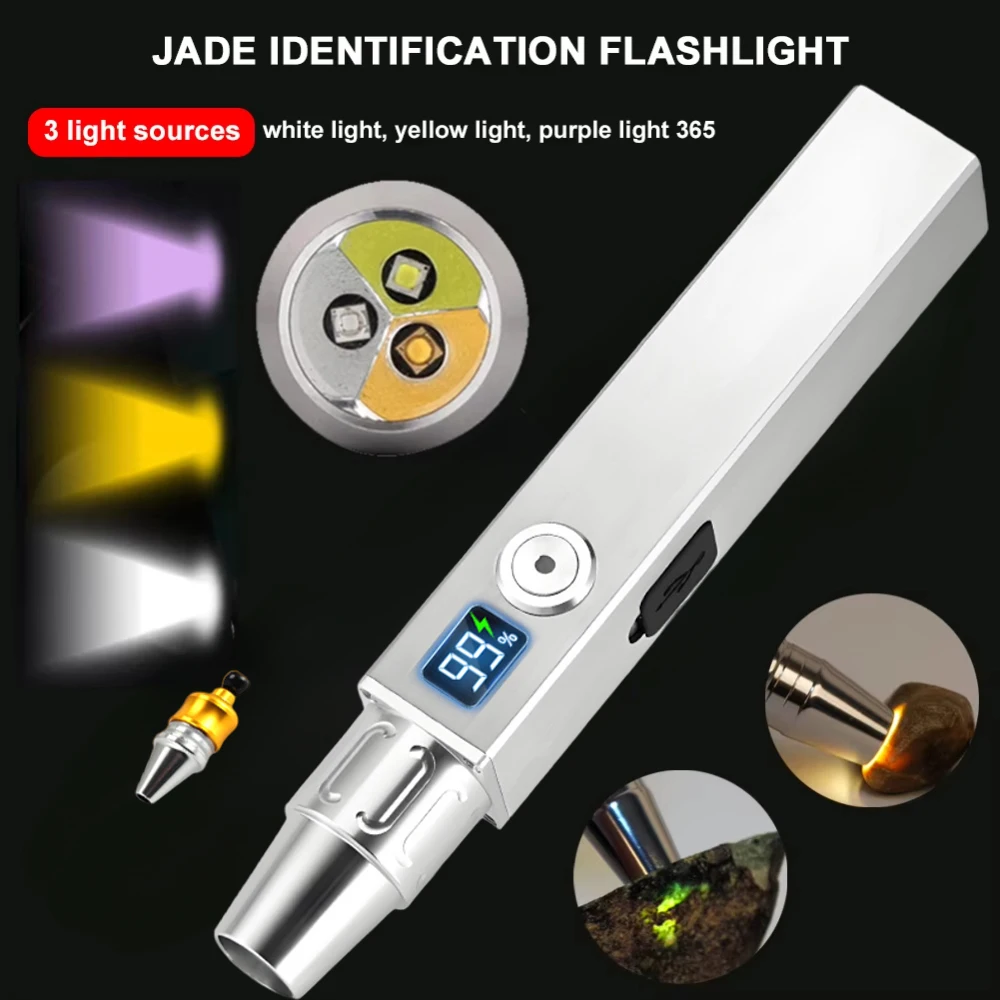 Newest Jade Identification Flashlight 3-in-1 LED Light Torch Portable Dedicated UV Light Ultraviolet For Gemstone Jewelry Detect