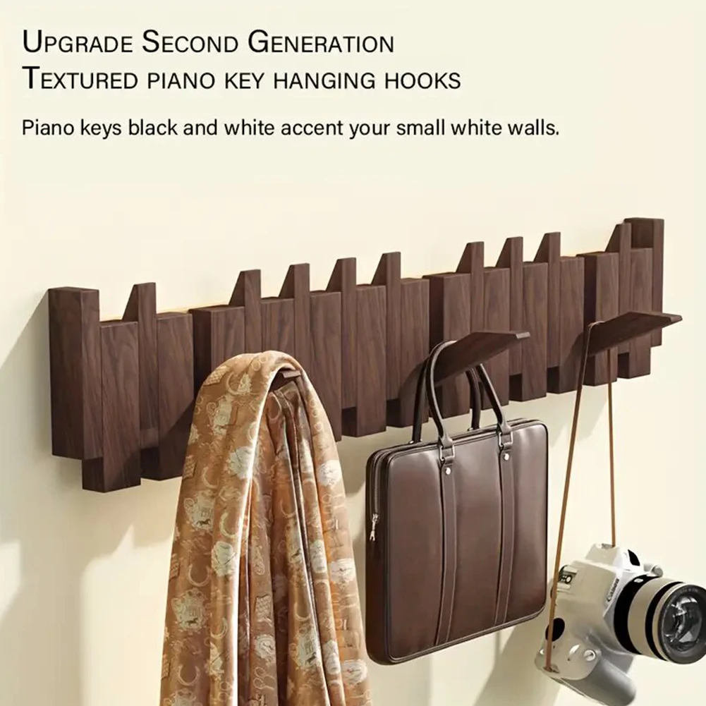 Walnut Coat Racks 12 Hooks Furniture Piano Key Coat Rack Solid Wood Personality Coat Racks Hanging Clothes Wall Hanger Shelf