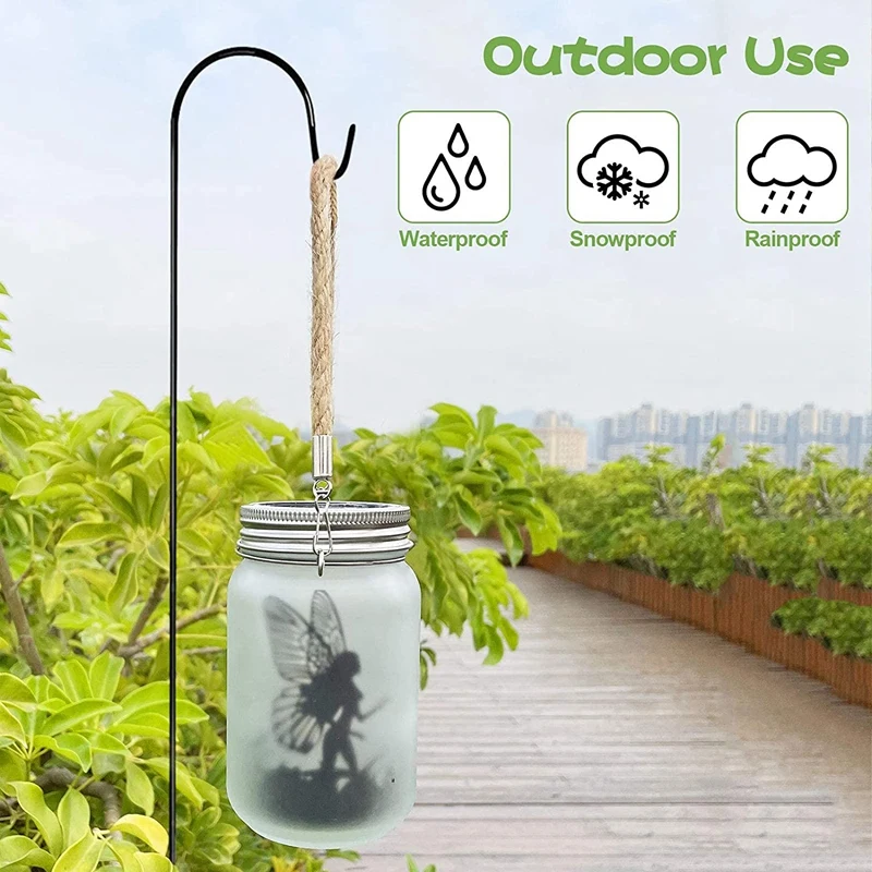 

2 Pack Fairy Solar Lantern Outdoor,Waterproof Hanging Frosted Glass Fairy Solar Mason Jar Lights For Yard,Garden,Lawns