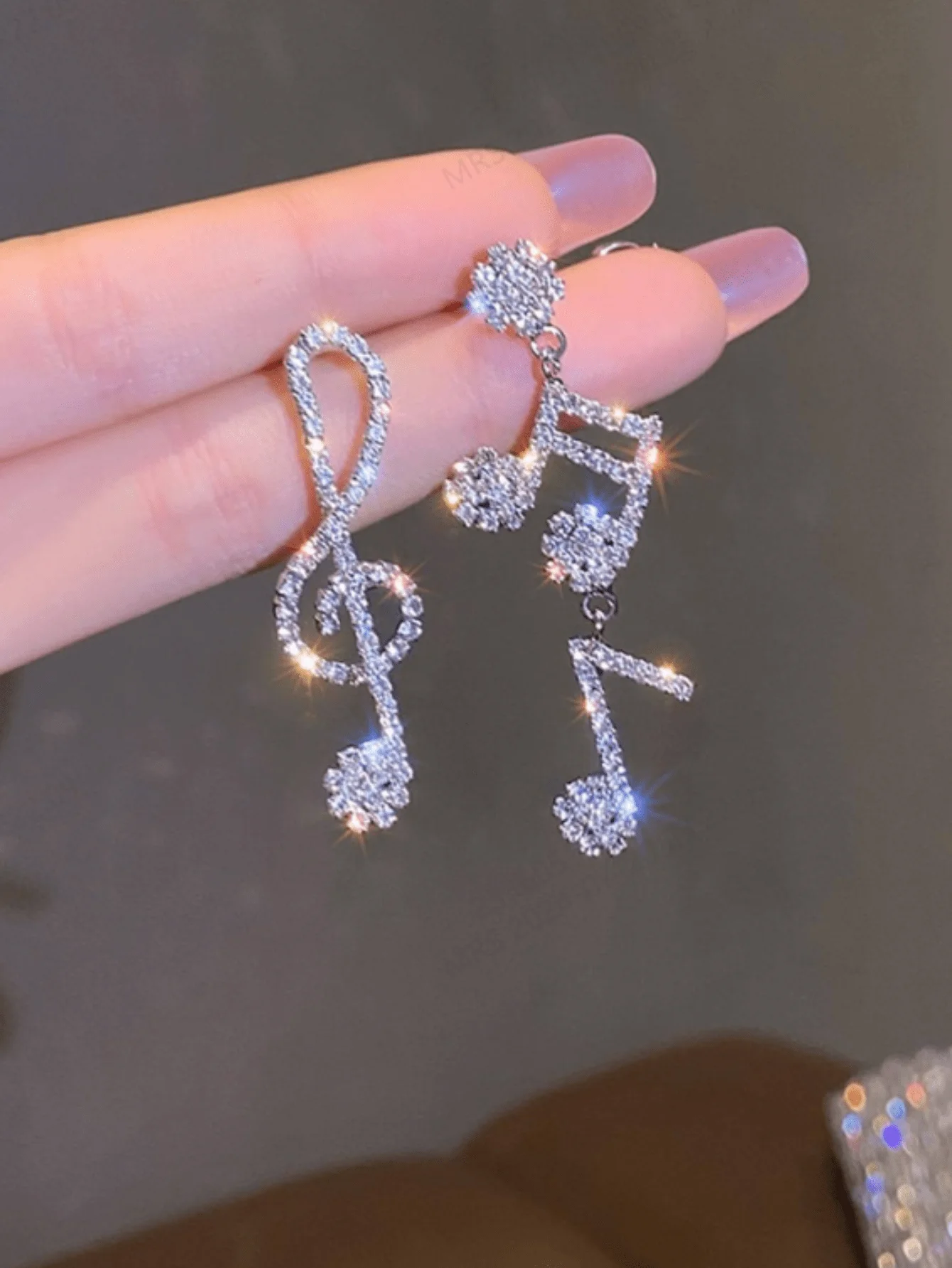 Sparkling Musical Note Drop Earrings with Rhinestones, Luxury Fashion Jewelry for Women