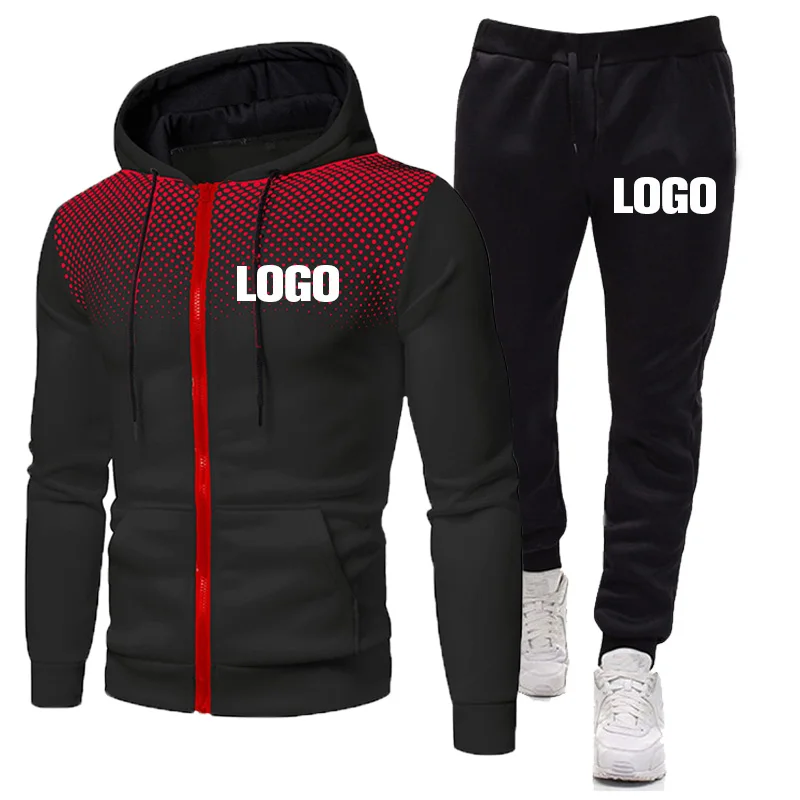 Men\'s Tracksuit Casual Hooded Jacket + Sweatpant 2 Pieces Set Men Casual Daily Suit Comfortable Outfit Jogging Suits Custom Logo