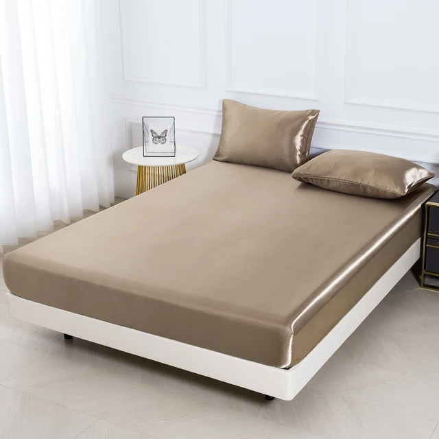 3pc Solid Color Fitted Sheet Set 1 bed sheet with 2 pillow cover Satin Fabric Soft Comfortable Breathble Bedding Set for Bedroom 3 3pc Solid Color Fitted Sheet Set 1 bed sheet with 2 pillow cover Satin Fabric Soft Comfortable Breathble Bedding Set for Bedroom 3