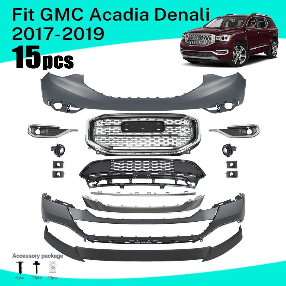 Front Bumper Cover Assembly kit Grille Set 2017/2019 for GMC Acadia Denali