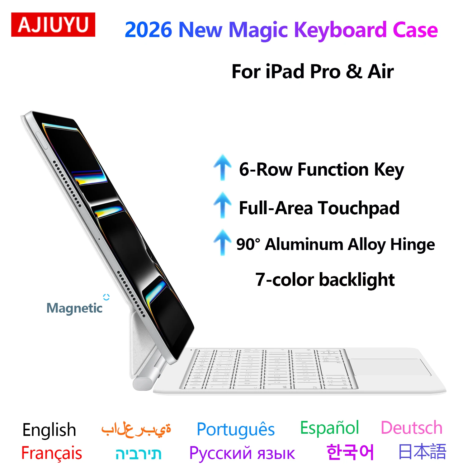 

Новая волшебная клавиатура 2026 года для iPad 10-го поколения A16, 11-го поколения Air 11, 13-дюймовых моделей M2, M3, M4, Air 4/5, чехол для iPad Pro 11, 12.9, 13 M4, M5, умная обложка