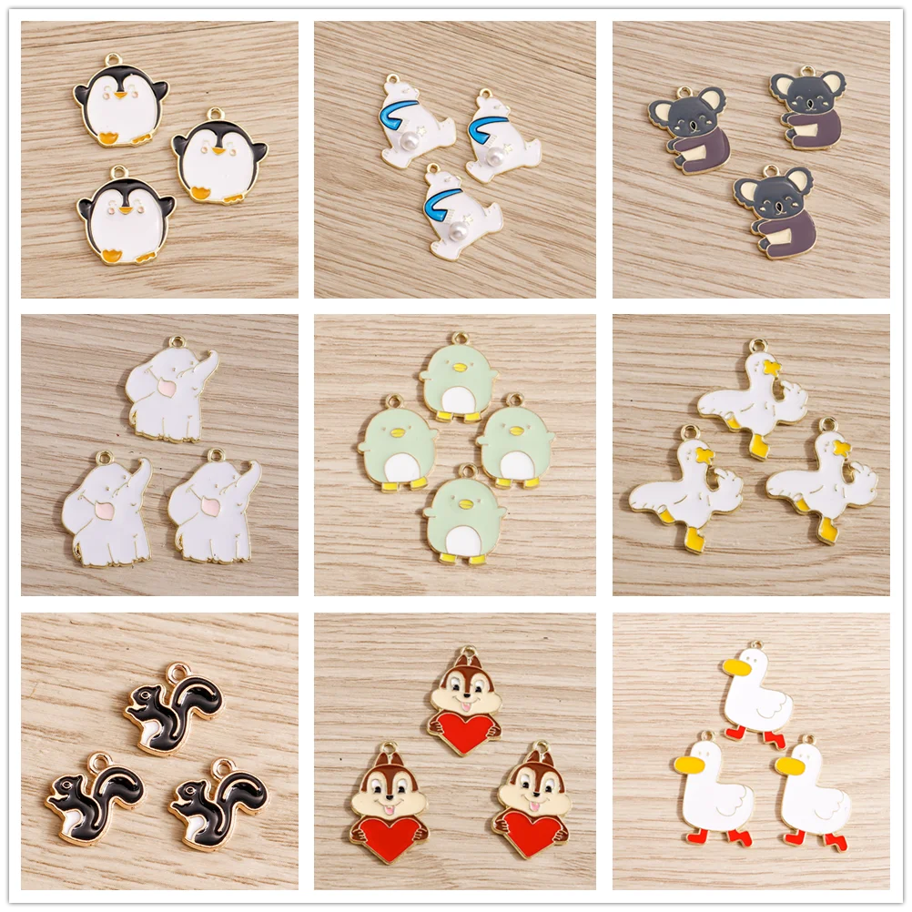 Tusember 10 Stück Tier-Anhänger, niedlicher Emaille-Frosch, Ente, Elefant, Pinguin, Charms für Schmuckherstellung, Ohrringe, Halskette, Zubehör – Detail 1