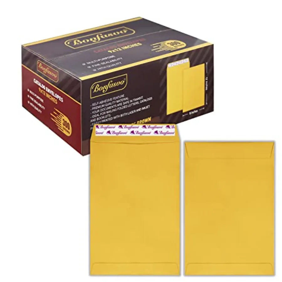 

300 Pack 9x12 Catalog Envelopes Peel and Seal Security Mailing Envelopes 120GSM Kraft Paper self Seal Envelopes for Invitations